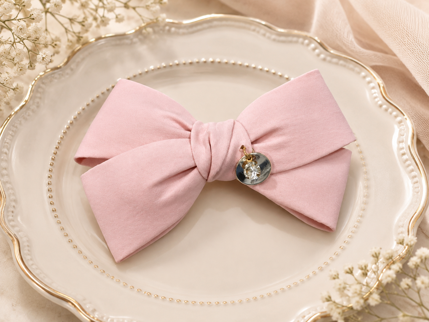 Pink Crystal Charm Hair Bow
