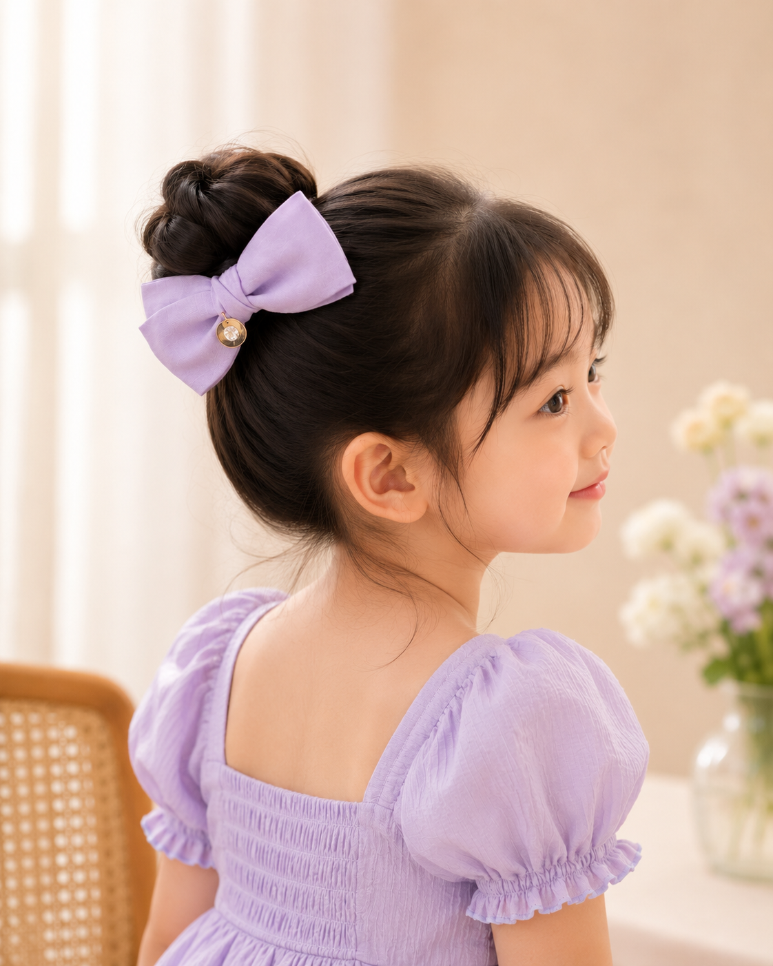 Lavender Crystal Charm Hair Bow