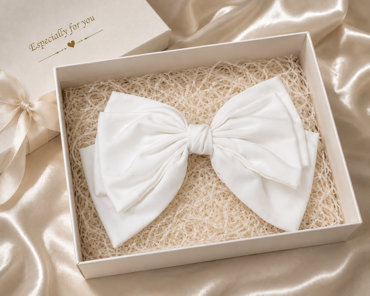 White Satin Layered Bow Hair Clip for Women & Girls