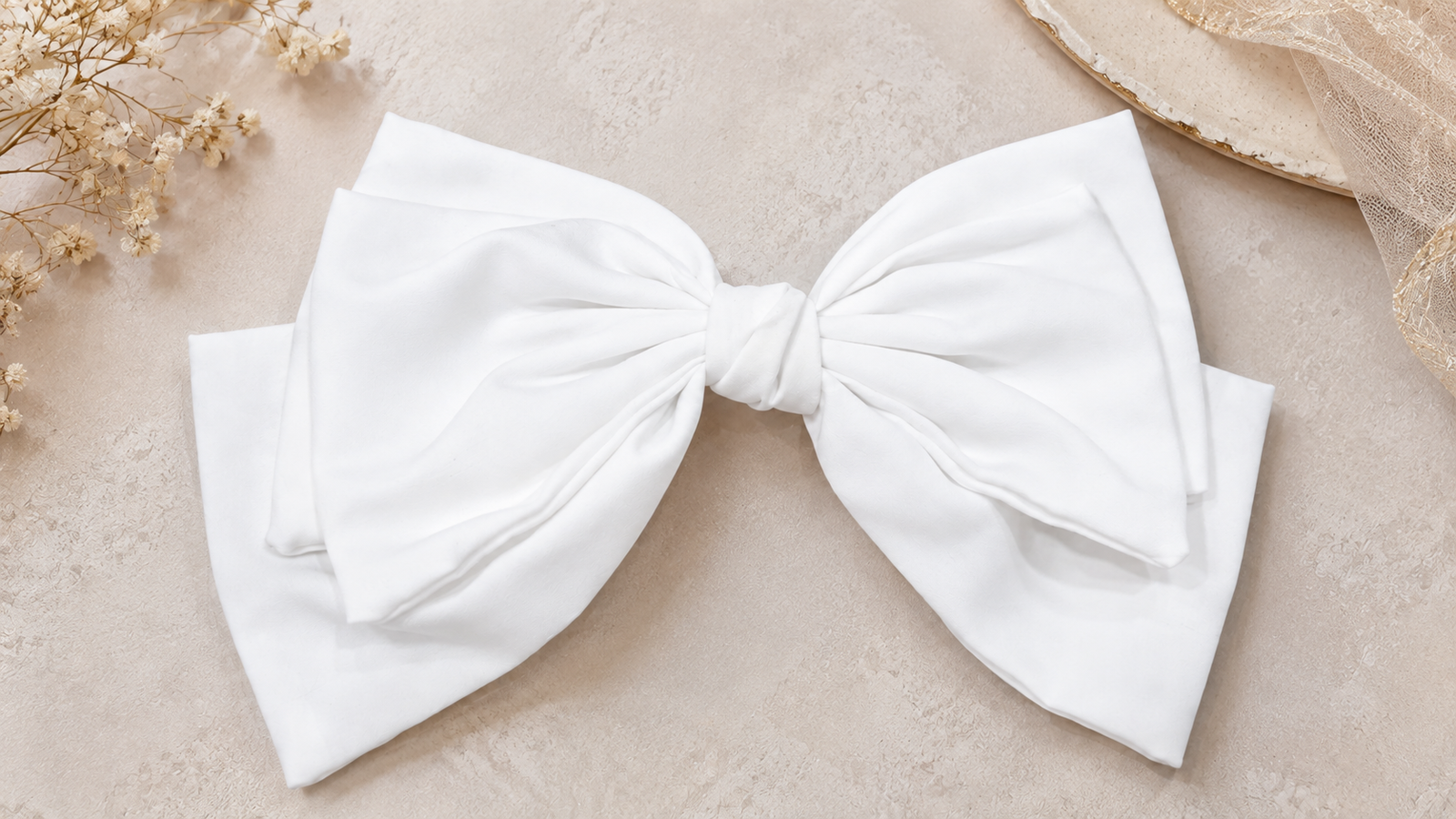 White Satin Layered Bow Hair Clip for Women & Girls