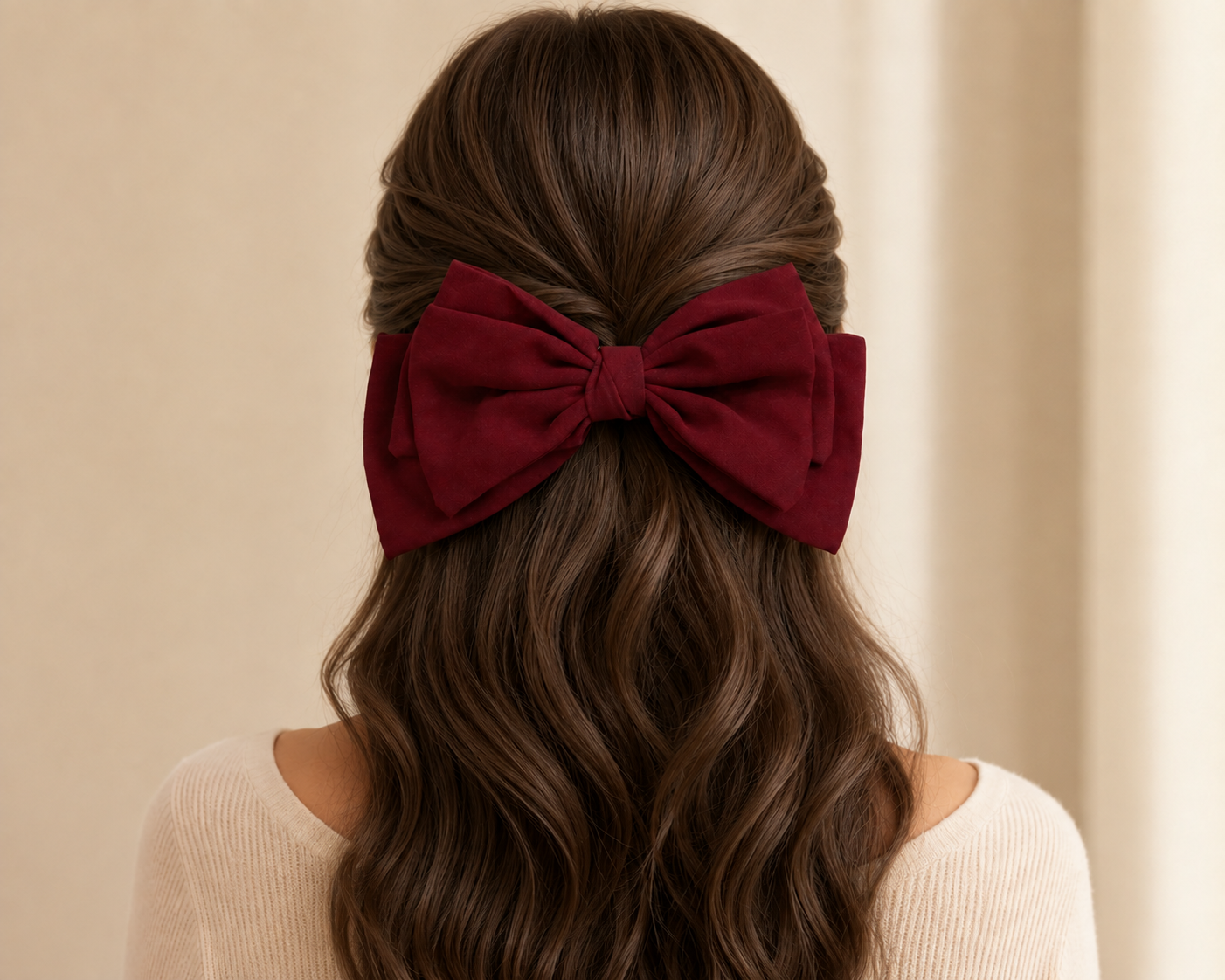 Maroon Layered Bow Hair Clip for Women & Girls