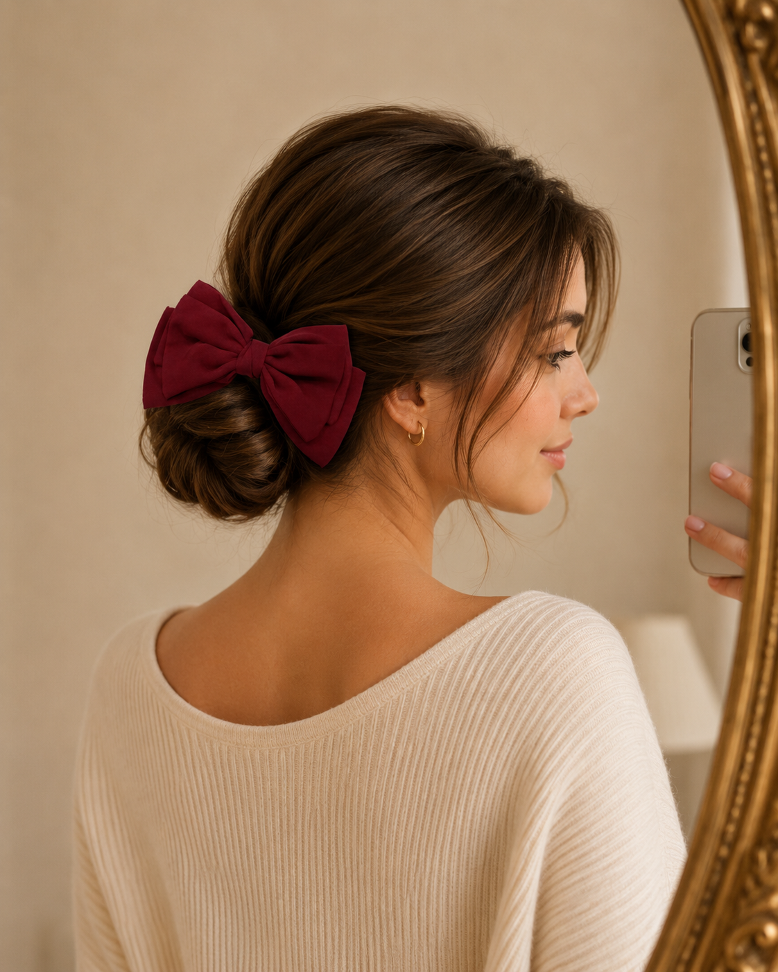Maroon Layered Bow Hair Clip for Women & Girls