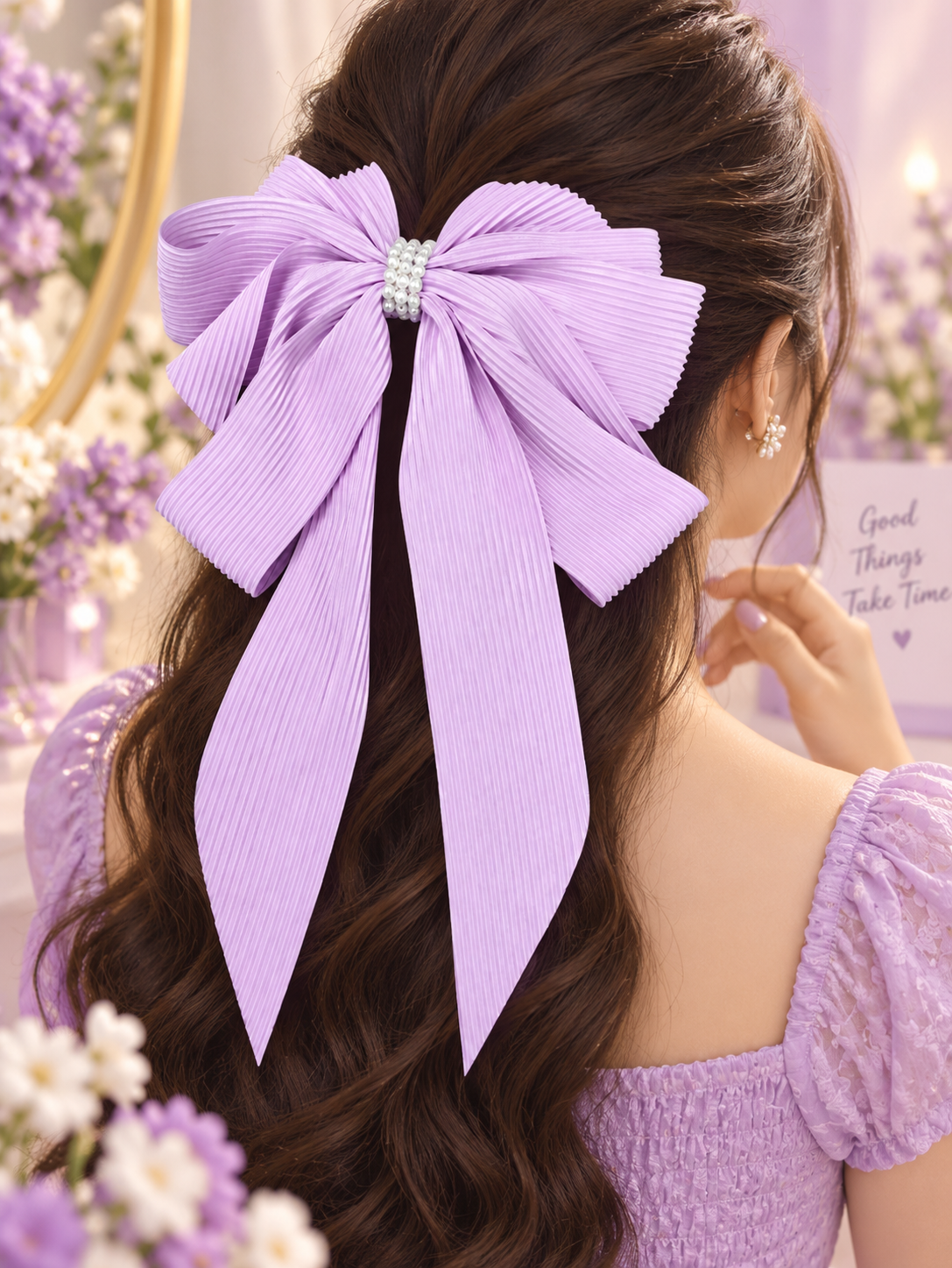 Pleated Lavender Hair Bow