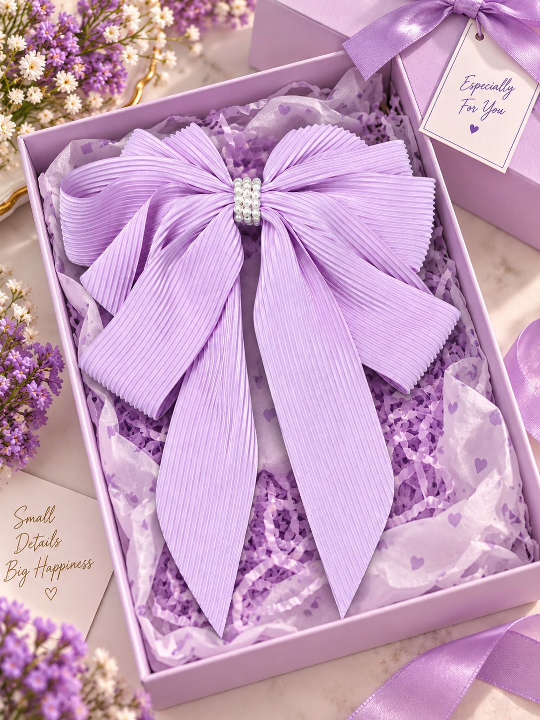 Pleated Lavender Hair Bow
