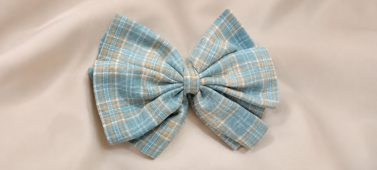 Blue & White Checkered Bow Hair Clip