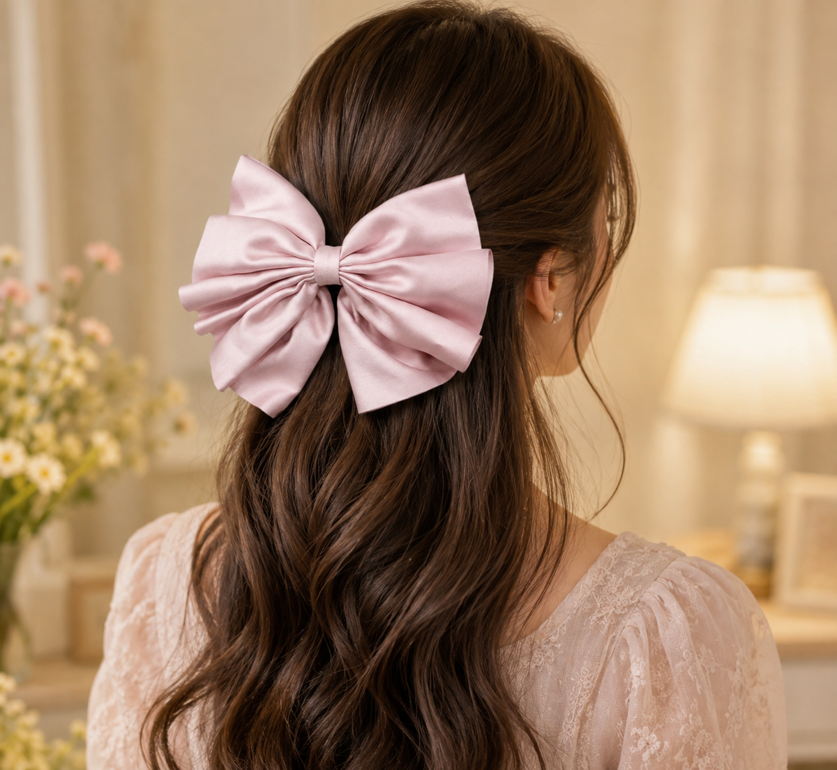 Elegant Pink Satin Bow Hair Clip