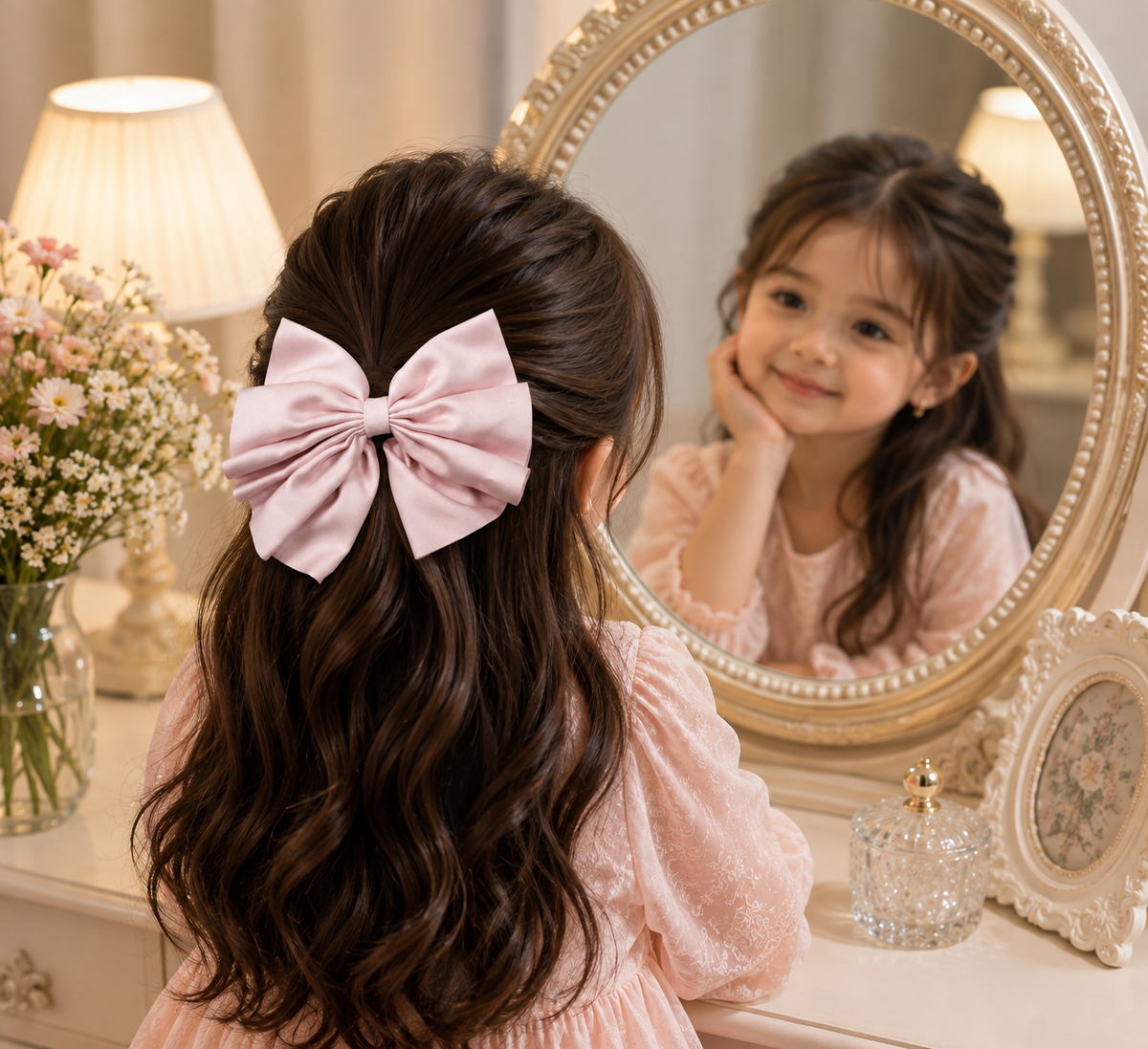 Elegant Pink Satin Bow Hair Clip