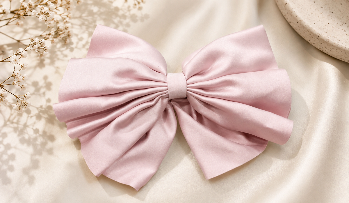 Elegant Pink Satin Bow Hair Clip