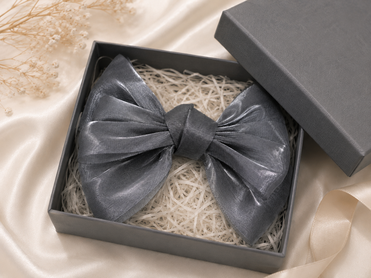 Grey Satin Bow Hair Clip for Women & Girls