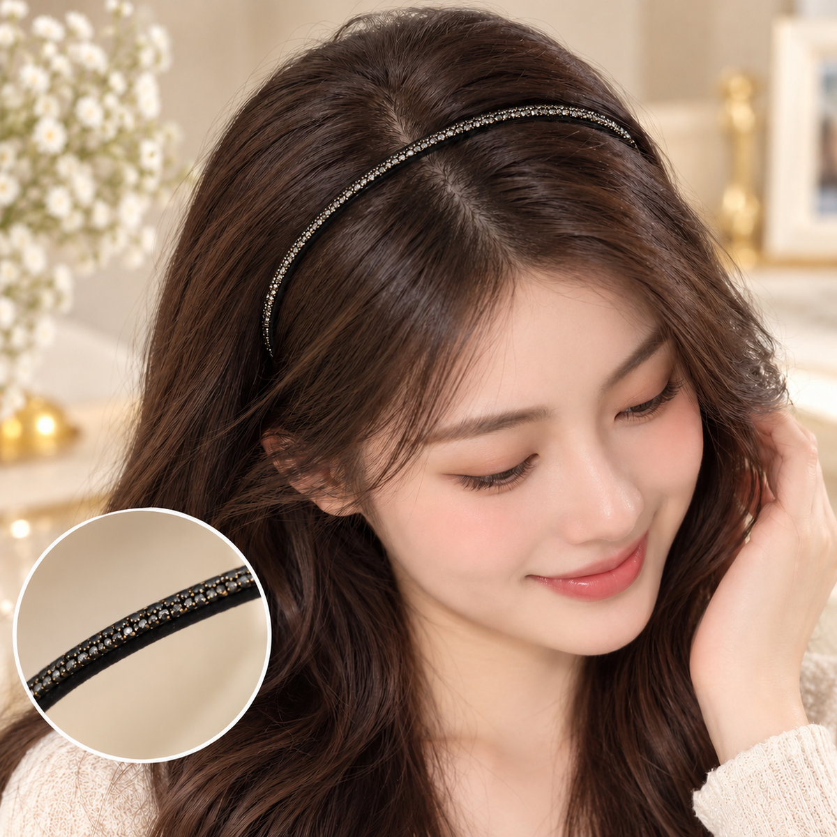 Black Rhinestone Hair Band