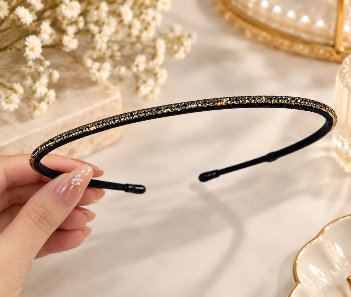 Black Rhinestone Hair Band