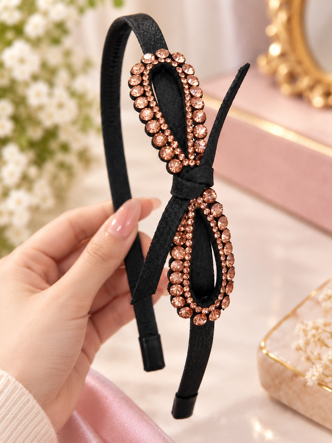 Black Bow Rhinestone Headband