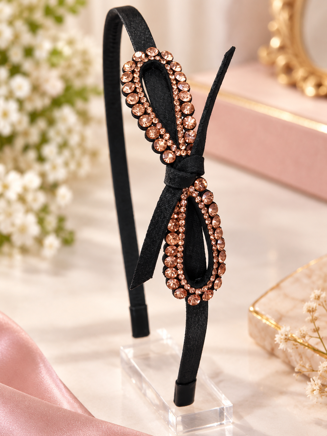 Black Bow Rhinestone Headband