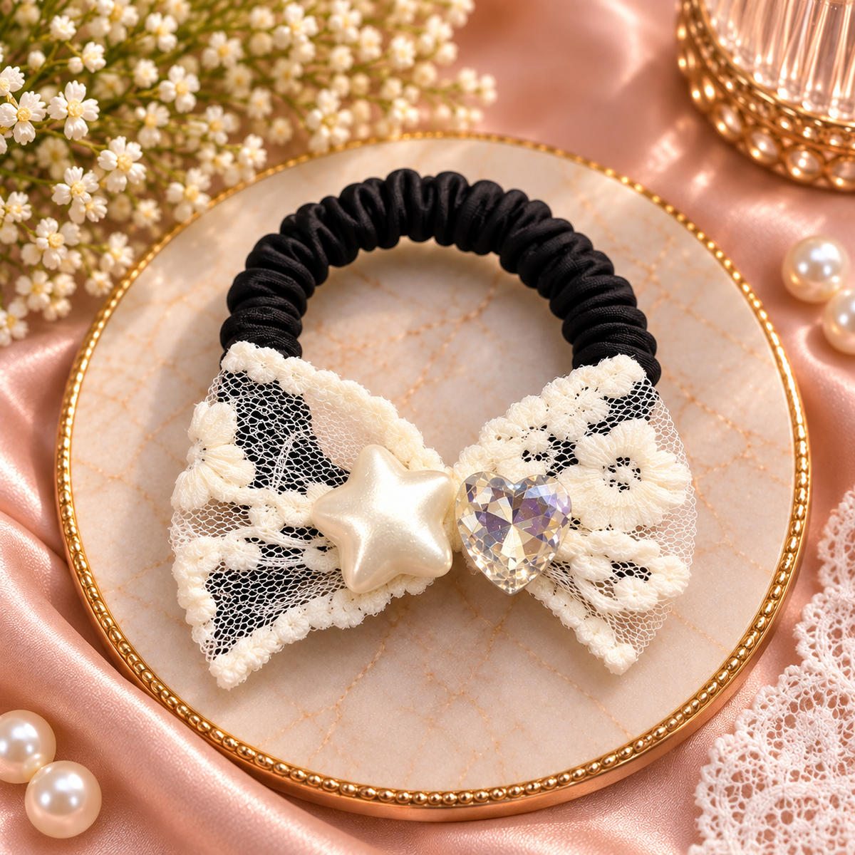 Floral Star Heart Bow Hair Tie