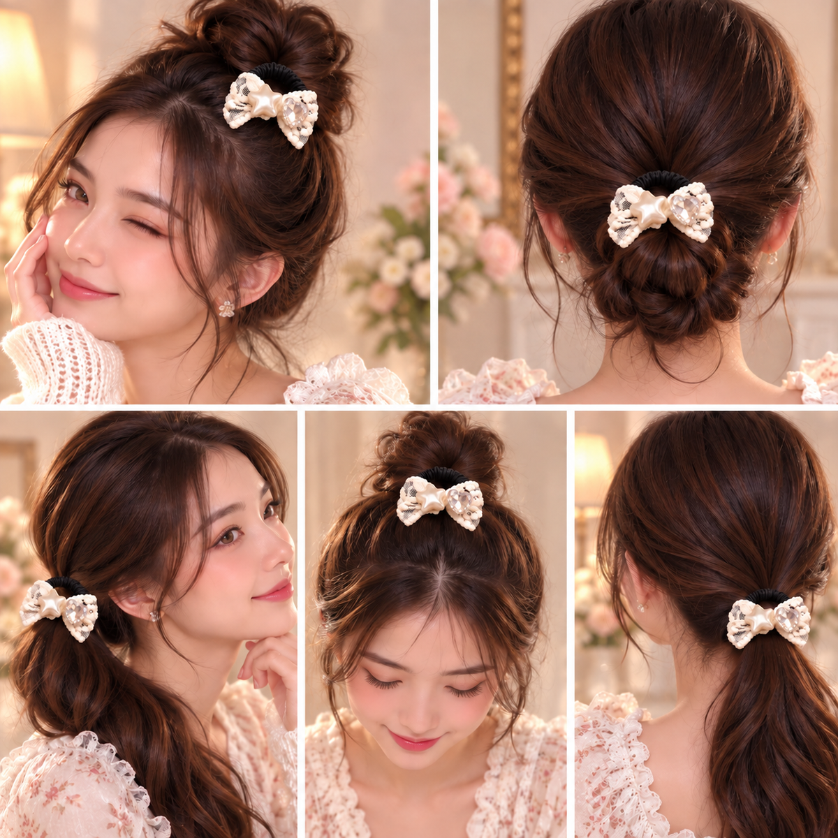 Floral Star Heart Bow Hair Tie