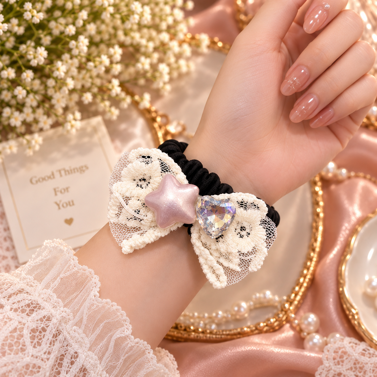 Floral Star Heart Bow Hair Tie