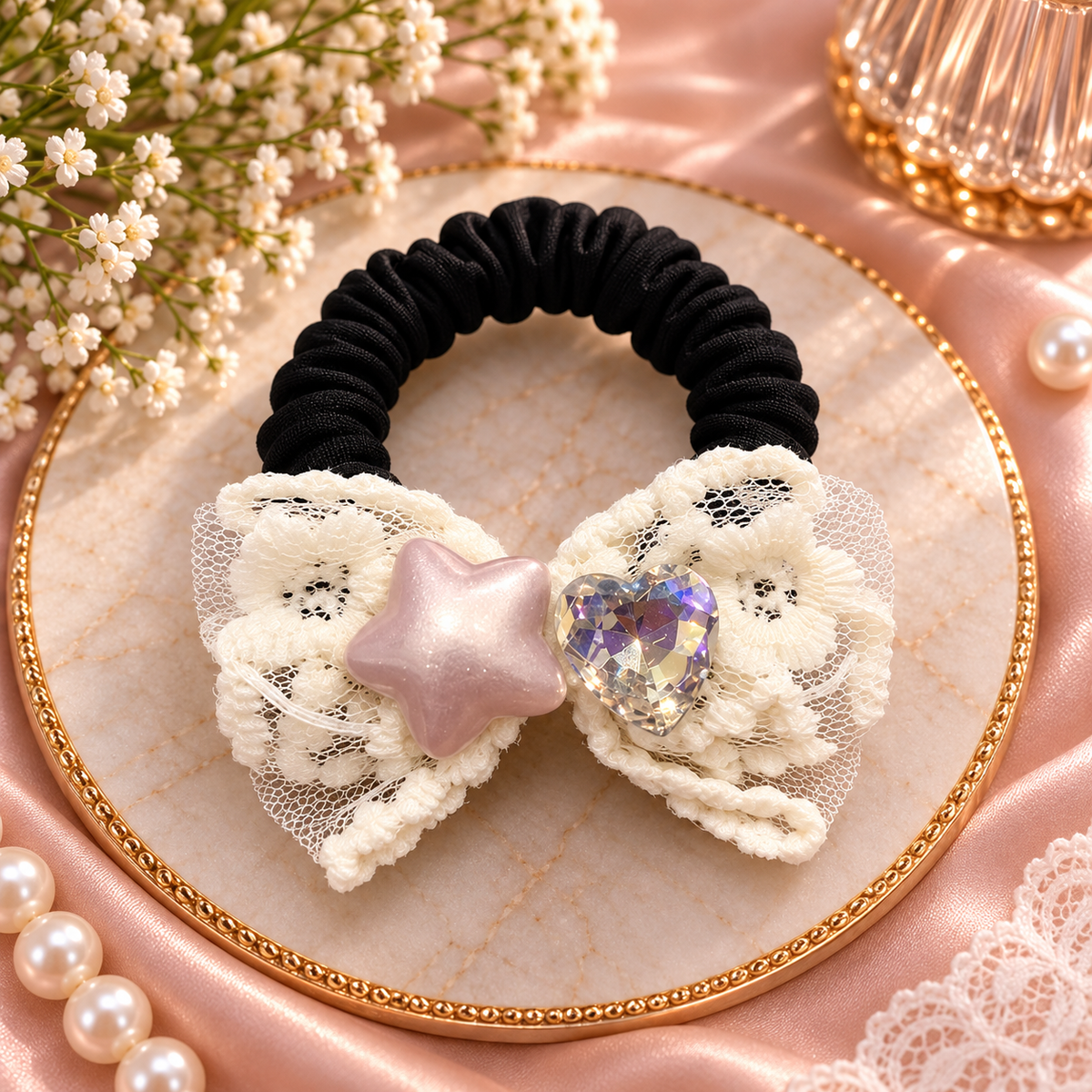 Floral Star Heart Bow Hair Tie