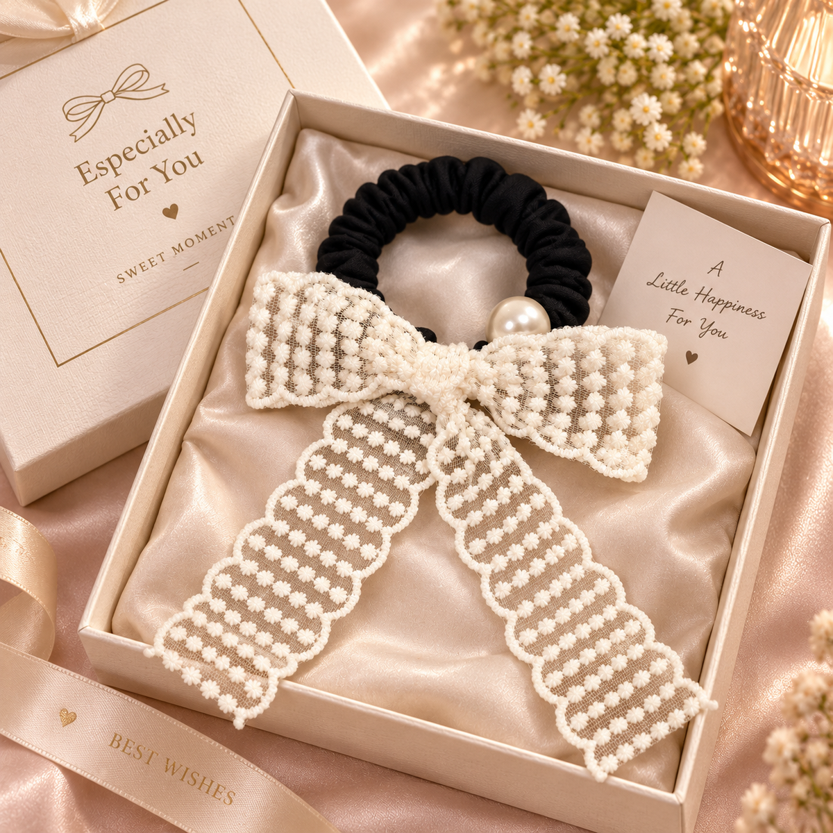 Ivory Lace Bow Hair Tie