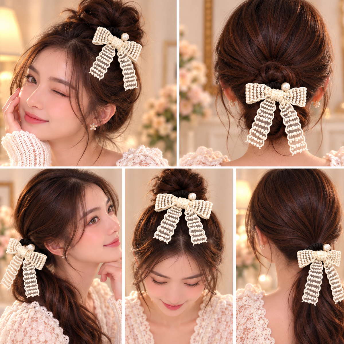Ivory Lace Bow Hair Tie