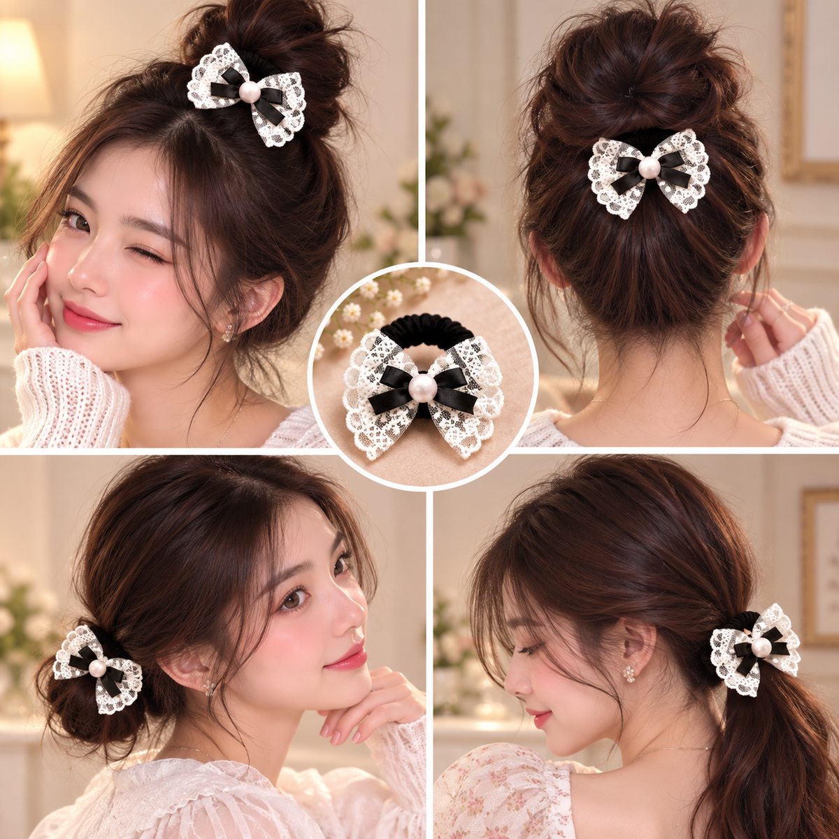 Pearl Lace Bow Hair Tie