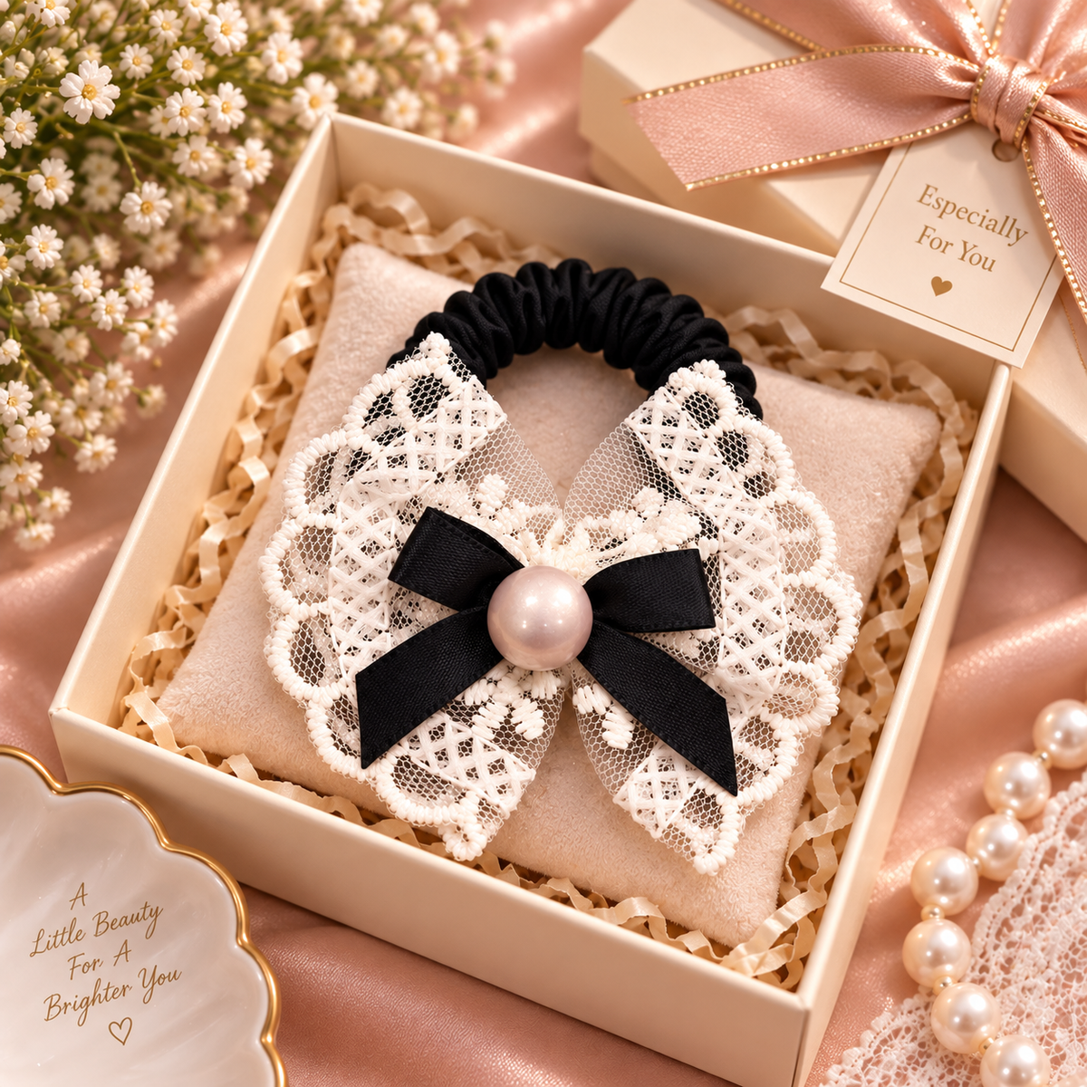 Pearl Lace Bow Hair Tie