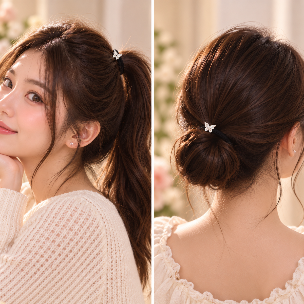Silver Crystal Butterfly Hair Tie