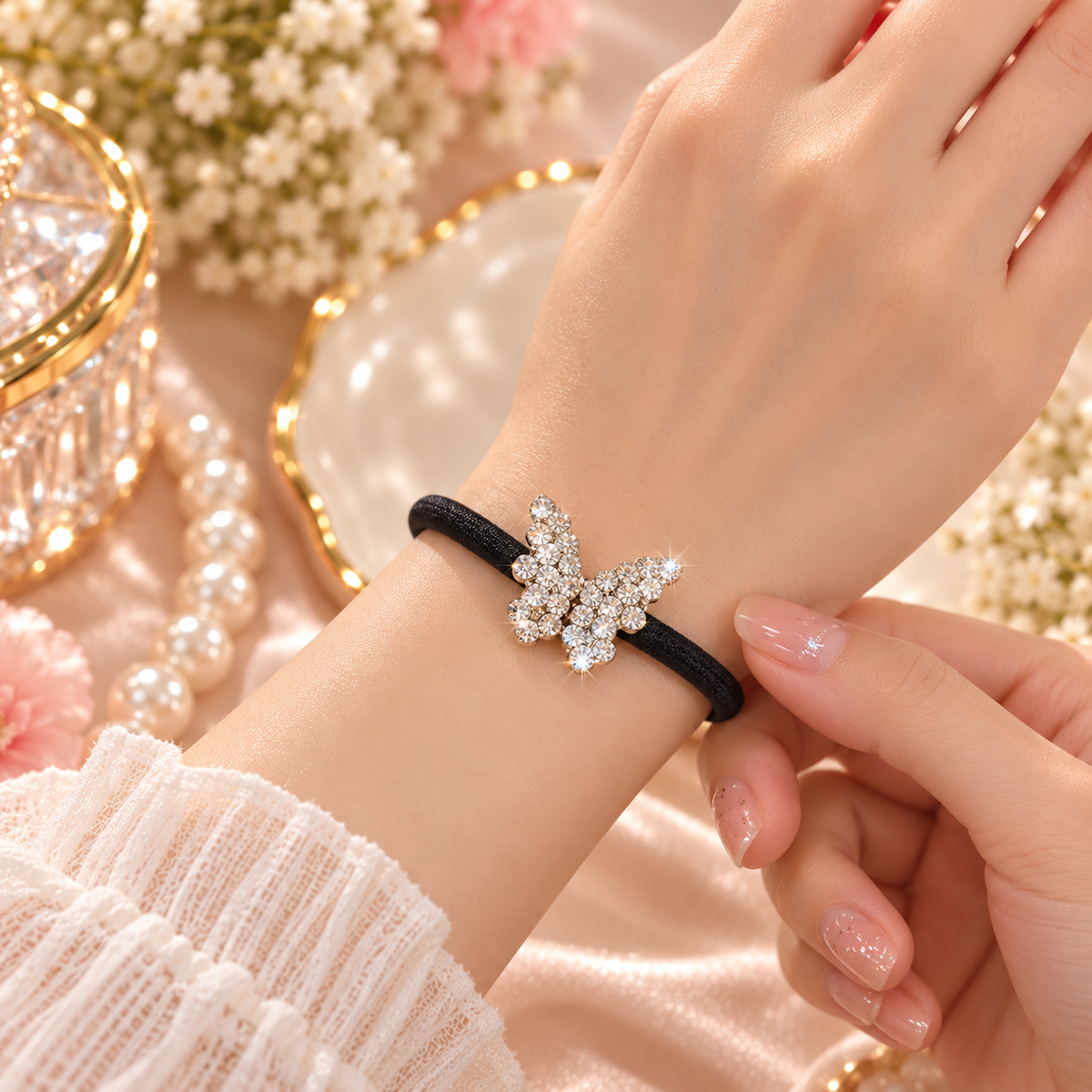 Silver Crystal Butterfly Hair Tie