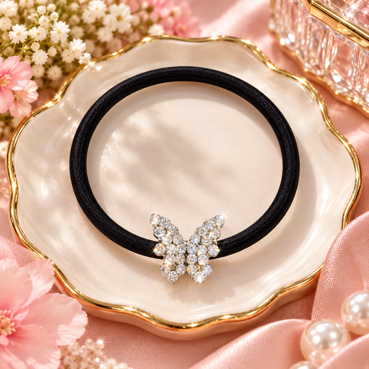 Silver Crystal Butterfly Hair Tie