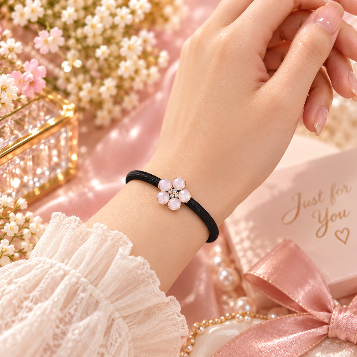 Light Pink Flower Hair Tie