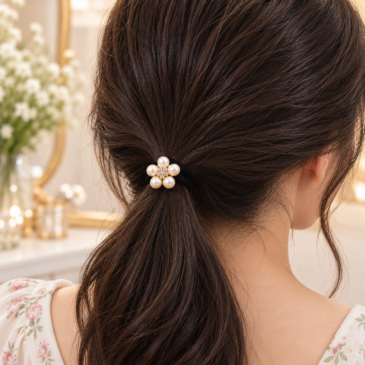 Pearl Flower Hair Tie