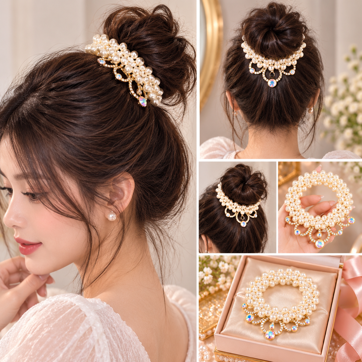 Pearl Crystal Charm Hair Tie