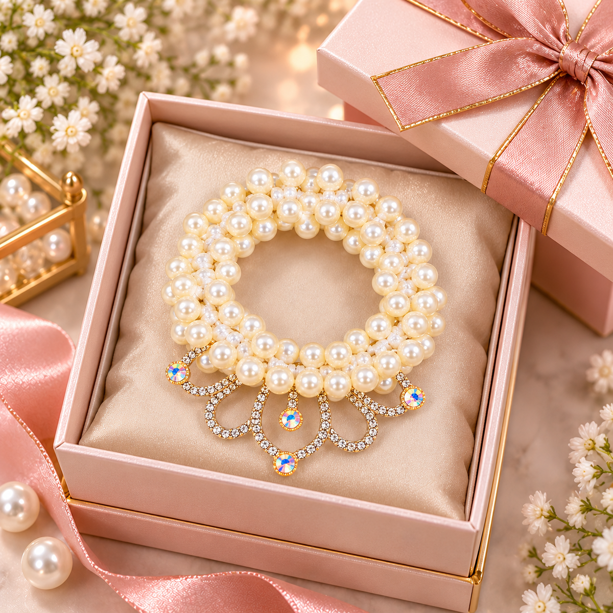 Pearl Crystal Charm Hair Tie