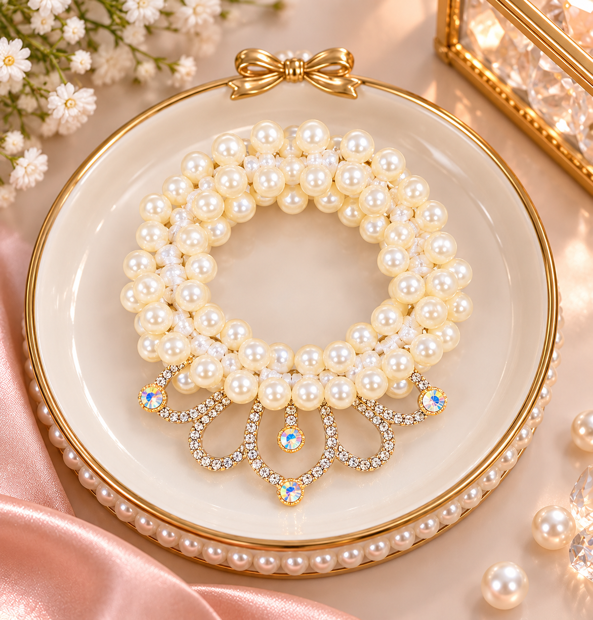 Pearl Crystal Charm Hair Tie