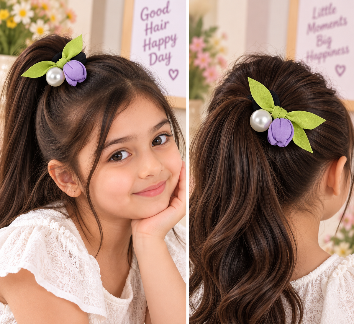 Purple Floral Pearl Hair Tie