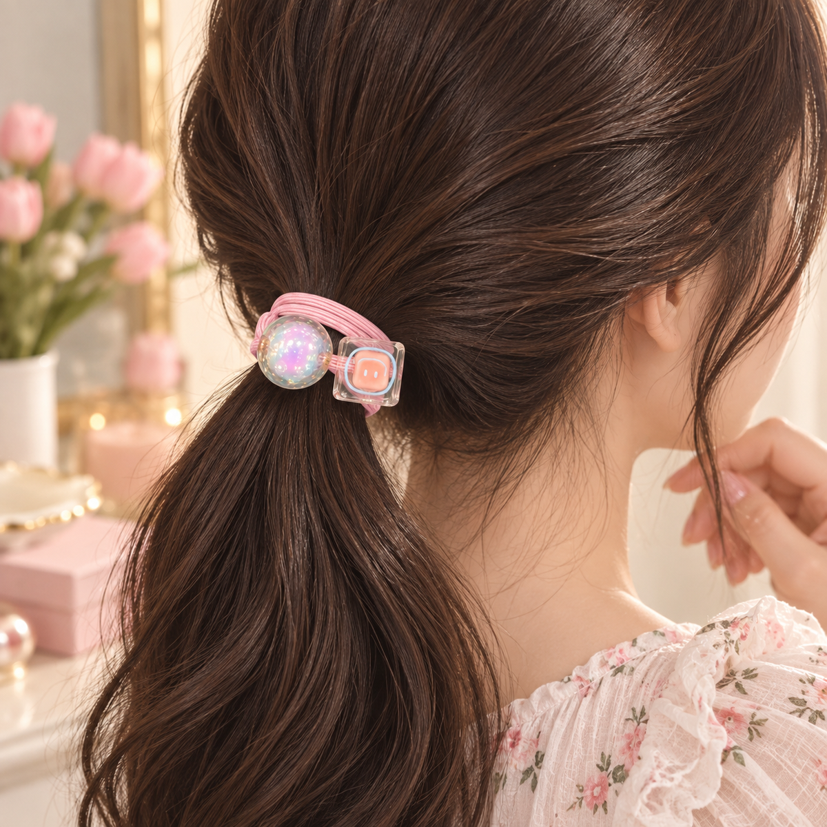Pink Cute Charm Hair Tie Set