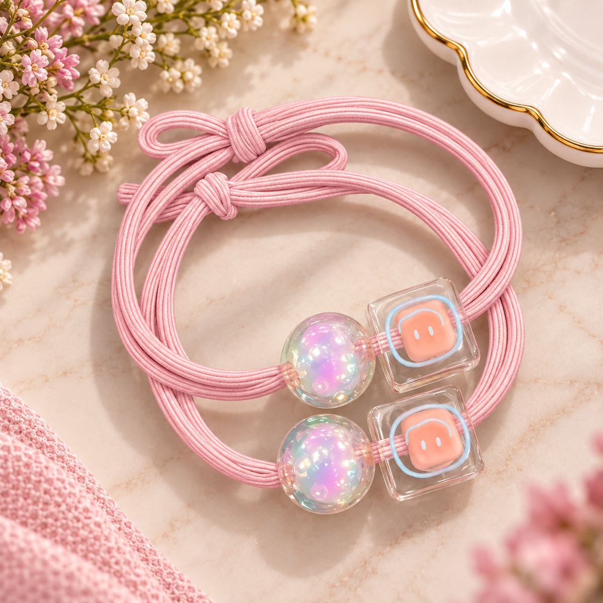 Pink Cute Charm Hair Tie Set