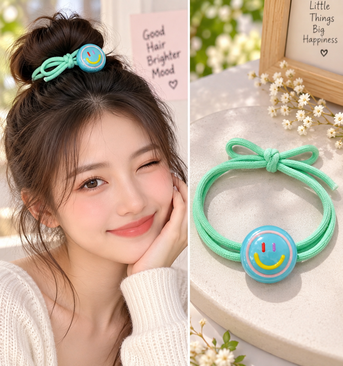 Mint Green Smiley Hair Tie