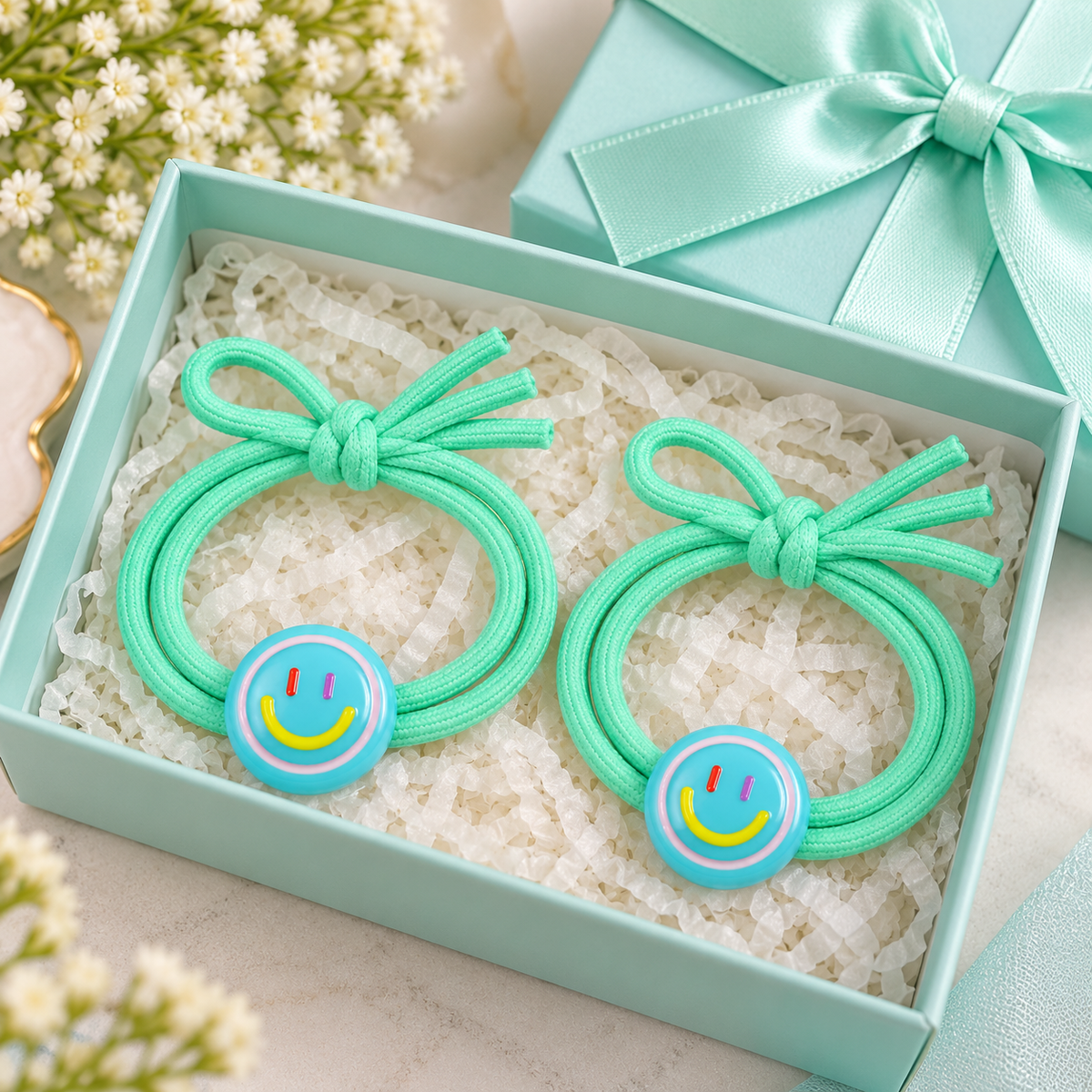 Mint Green Smiley Hair Tie