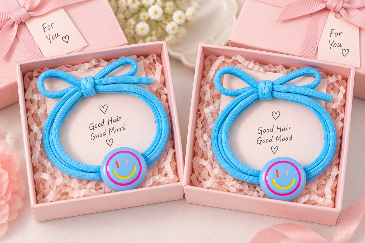 Blue Smiley Charm Hair Tie