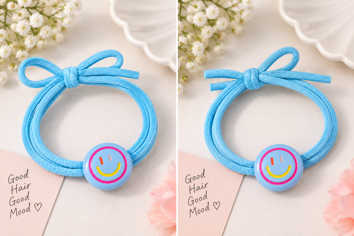 Blue Smiley Charm Hair Tie