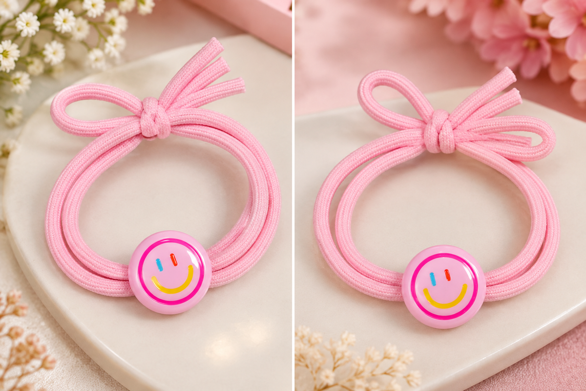 Pink Smiley Charm Hair Tie
