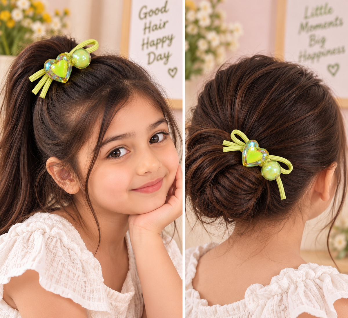 Green Heart Charm Hair Tie