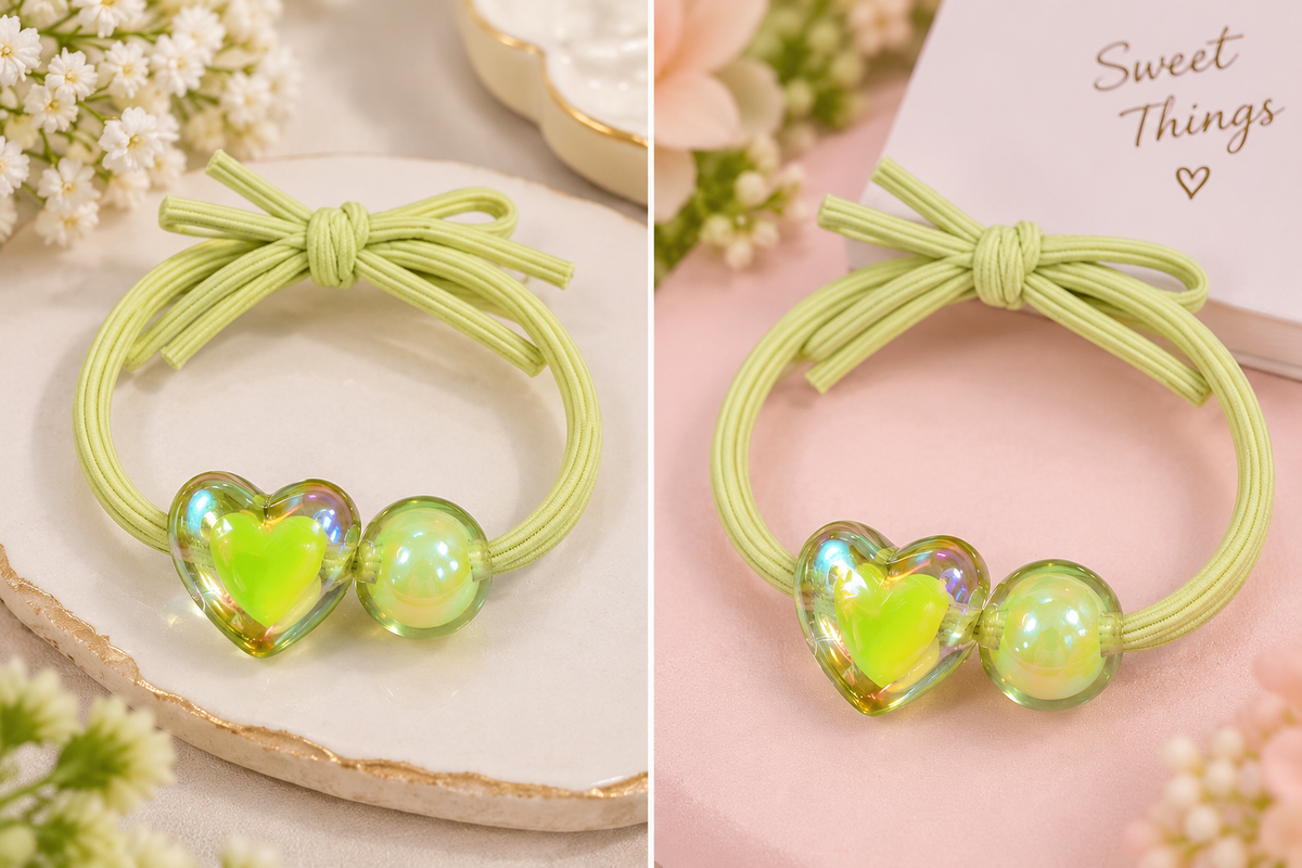 Green Heart Charm Hair Tie