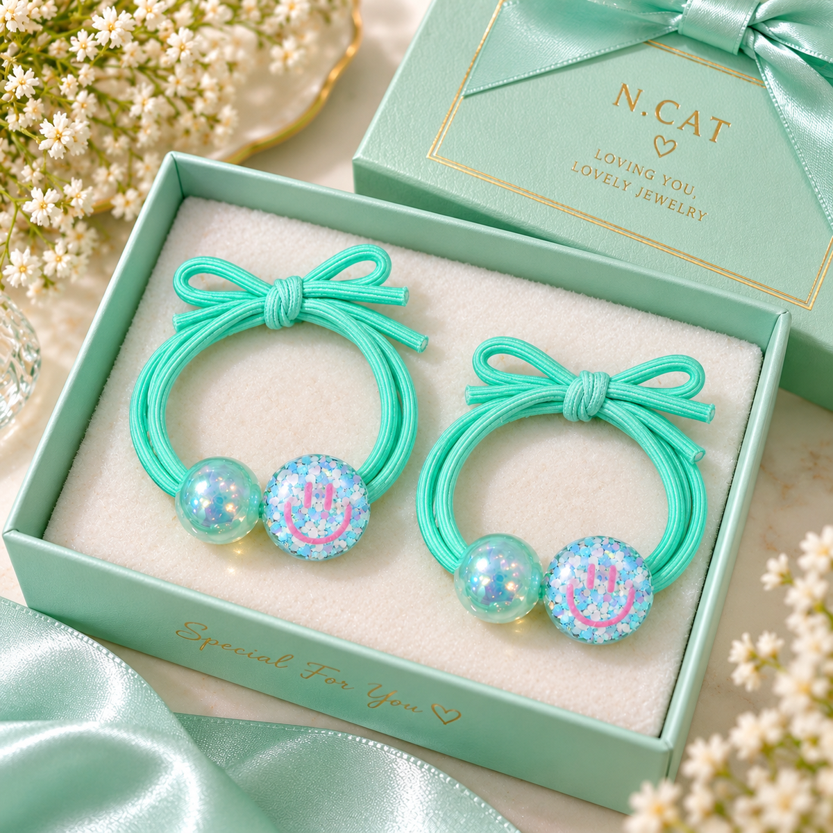 Mint Green Smiley Hair Tie Set