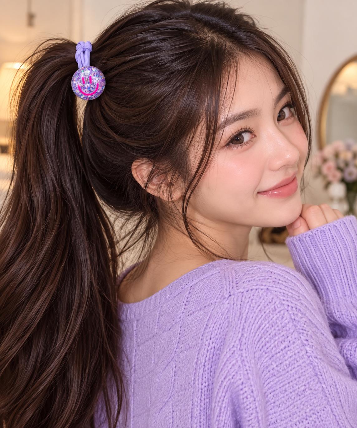Purple Glitter Smiley Hair Tie Set