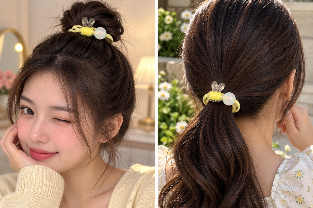 Yellow Bunny Charm Hair Tie Set
