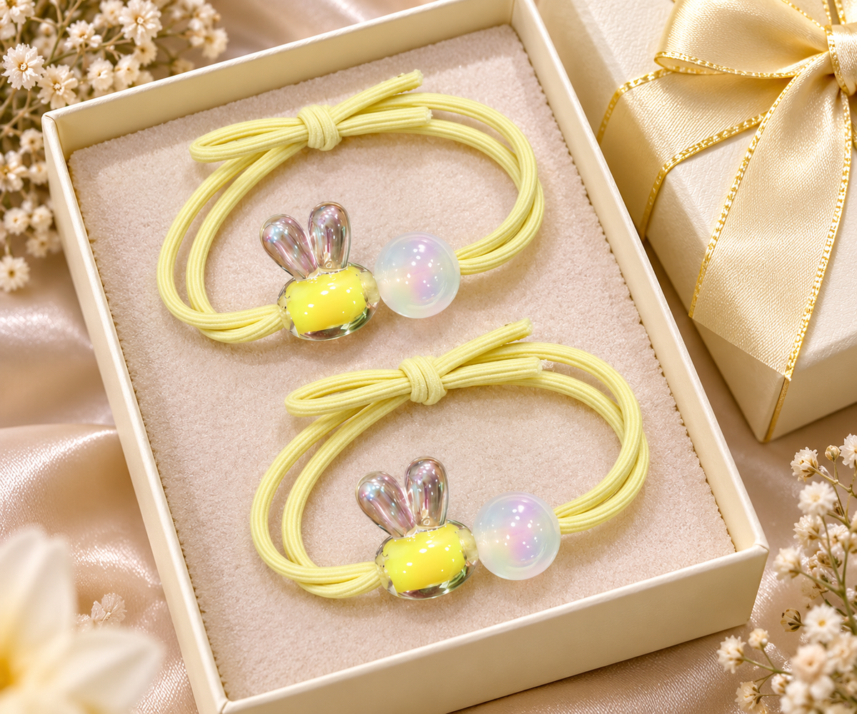 Yellow Bunny Charm Hair Tie Set