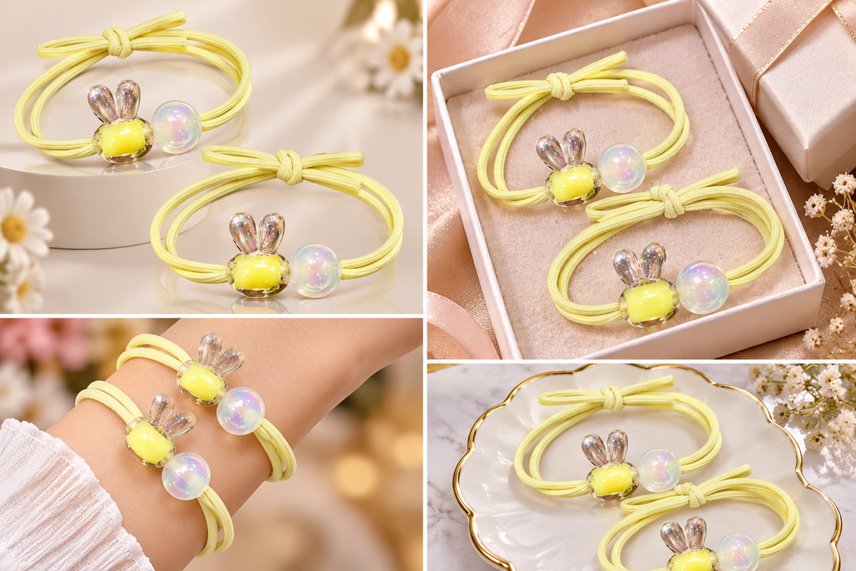 Yellow Bunny Charm Hair Tie Set
