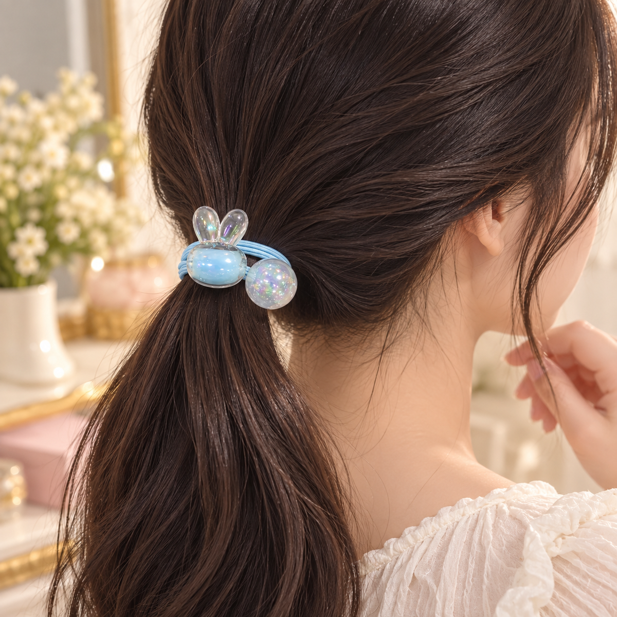 Blue Bunny Charm Hair Tie Set