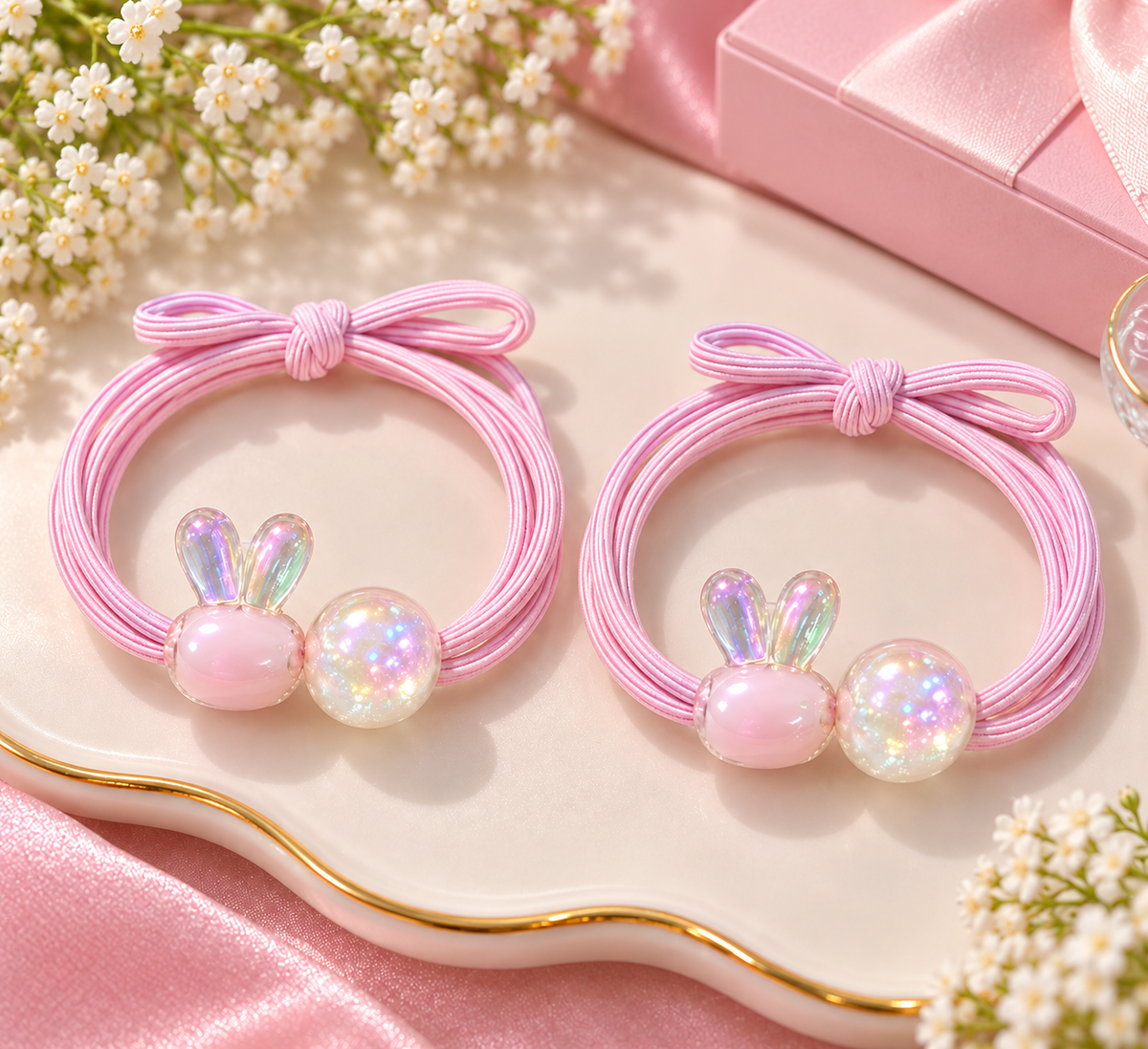 Pink Bunny Charm Hair Tie